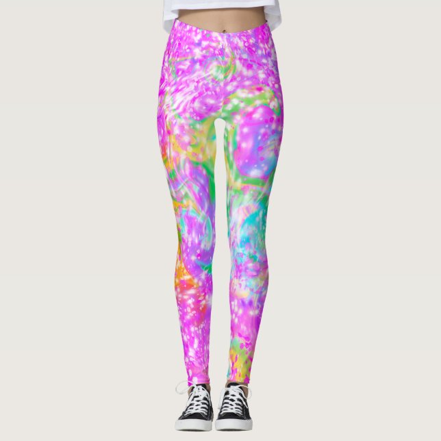 Fun and Colorful Spring Pink Swirled Leggings (Front)