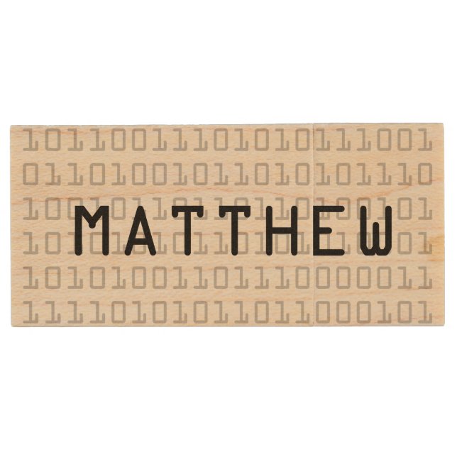 Fun and Cool Binary Code Personalized Wood Flash Drive (Front)