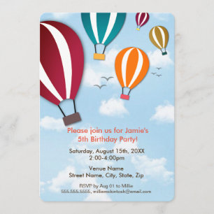 Fun and Cool Hot Air Balloons   Birthday Invitation