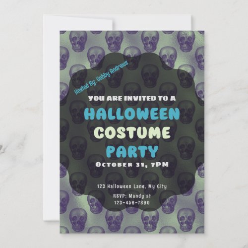 Fun and Creepy Skull Metallic Background Halloween Invitation