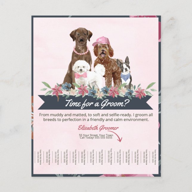 Fun and Cute Dog Grooming Flyer with Adorable Dogs (Front)