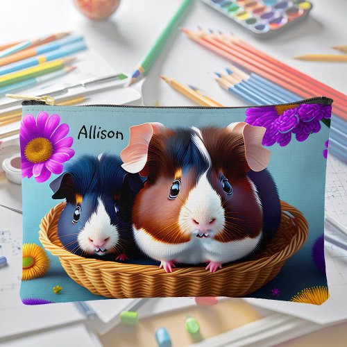 Fun and cute guinea pigs personalizable  accessory pouch