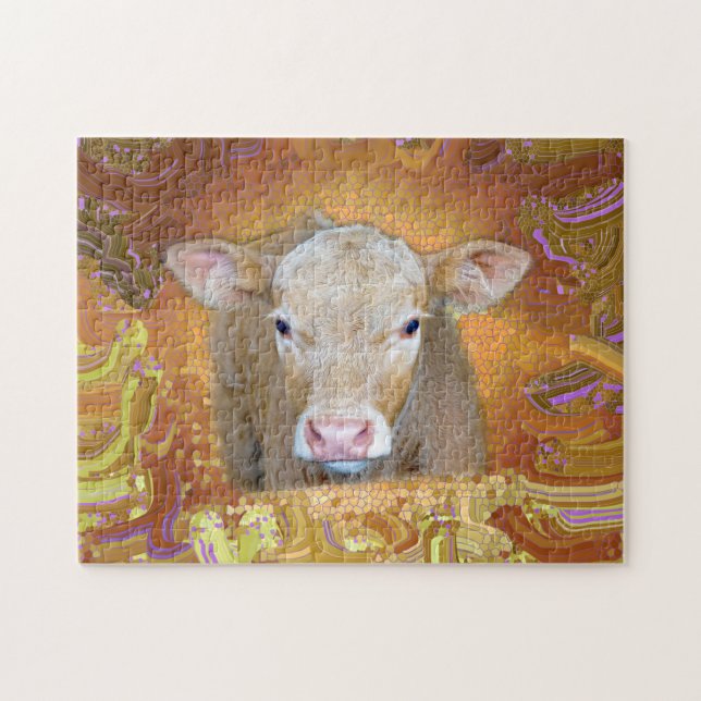 Fun and cute little calf with big eyes jigsaw puzzle (Horizontal)
