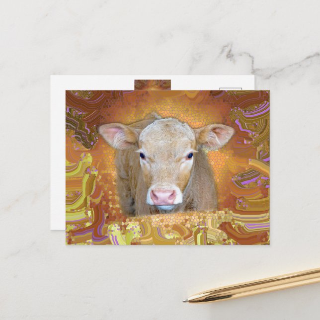 Fun and cute little calf with big eyes postcard (Front/Back In Situ)