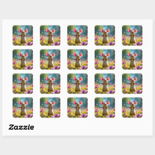 Fun and cute mouse with hula hoop, custom square sticker