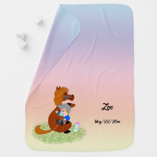 Fun and cute pony with baby _ cute boys and girls  baby blanket