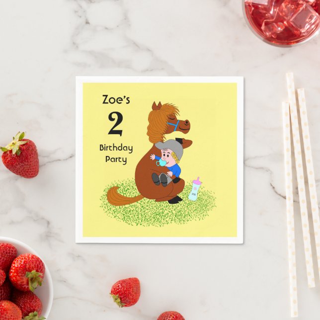 Fun and cute pony with baby - kids birthday party napkins (Insitu)