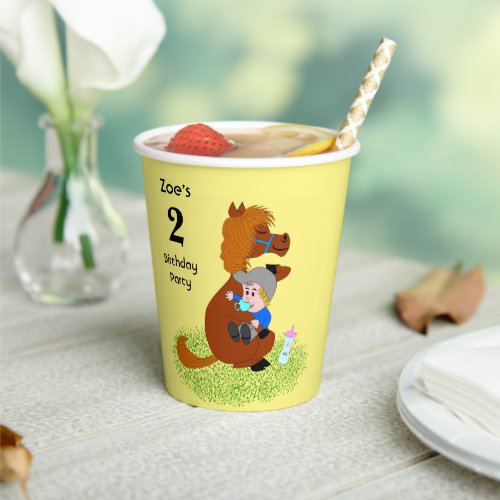 Fun and cute pony with baby _ kids birthday party paper cups