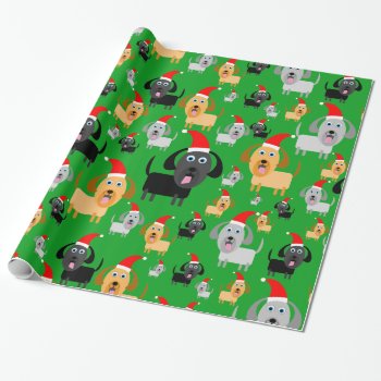 Fun And Cute Puppy Dogs In Santa Hats Wrapping Paper by judgeart at Zazzle