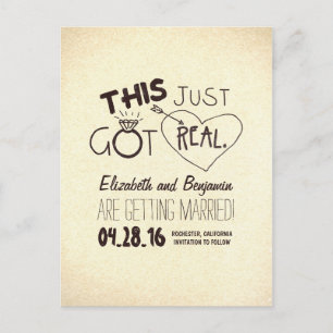 fun and cute save the date - THIS JUST GOT REAL! Announcement Postcard