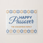 Fun And Elegant Blue And Gold Happy Passover Jigsaw Puzzle at Zazzle