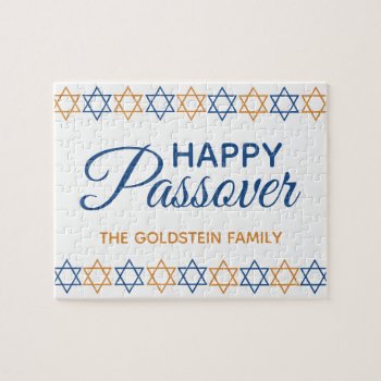 Fun And Elegant Blue And Gold Happy Passover Jigsaw Puzzle by Shiksas_Chrismukkah at Zazzle