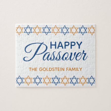Fun And Elegant Blue And Gold Happy Passover Jigsaw Puzzle