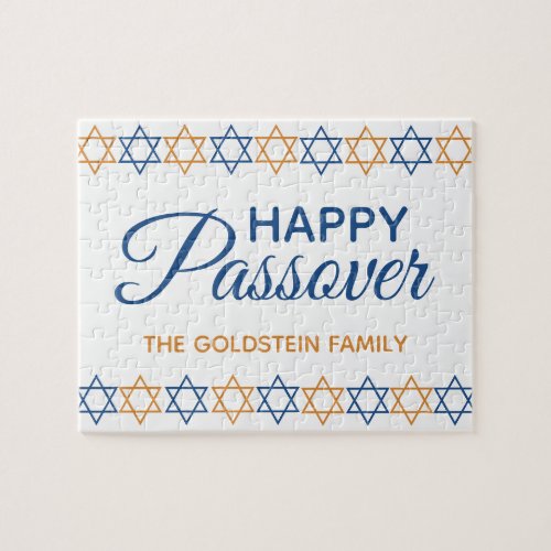 Fun and Elegant Blue and Gold Happy Passover Jigsaw Puzzle