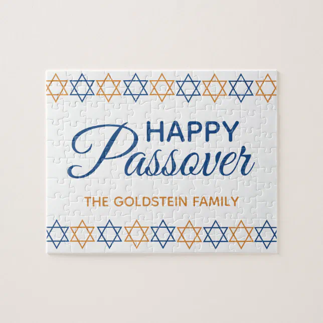 Fun and Elegant Blue and Gold Happy Passover Jigsaw Puzzle | Zazzle
