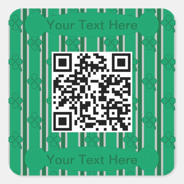 Fun and Fancy 4 Leaf Clover QR Code Square Sticker (Front)