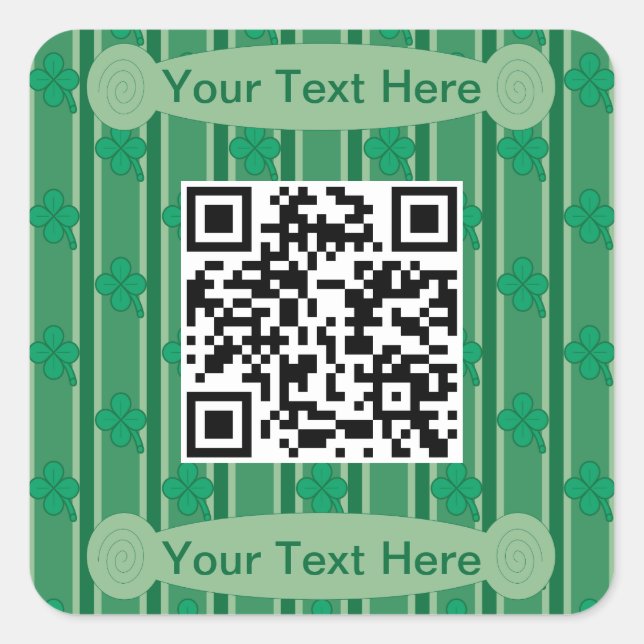 Fun and Fancy 4 Leaf Clover QR Code Square Sticker (Front)