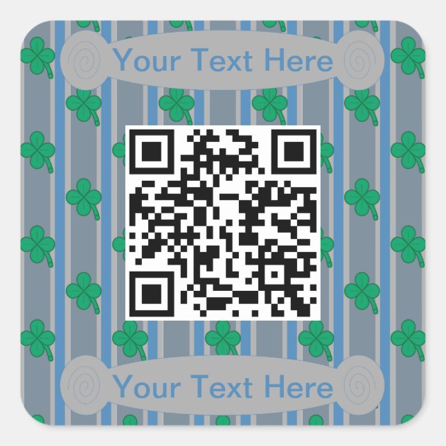 Fun and Fancy 4 Leaf Clover QR Code Square Sticker (Front)