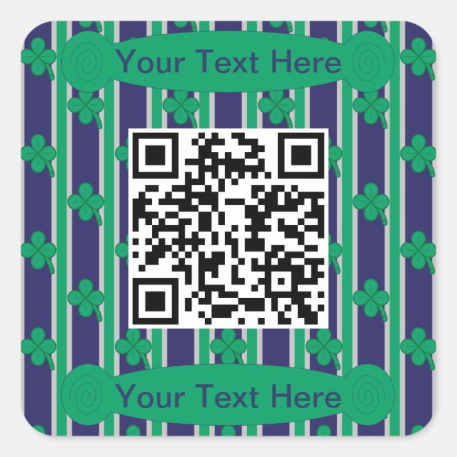 Fun and Fancy 4 Leaf Clover QR Code Square Sticker (Front)