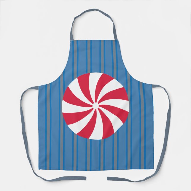 Fun and Fancy Blue Christmas Peppermint Candy Apron (Front)