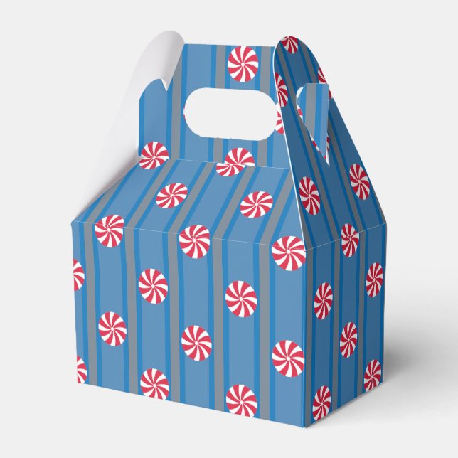 Fun and Fancy Blue Christmas Peppermint Candy Favor Boxes (Front Side)