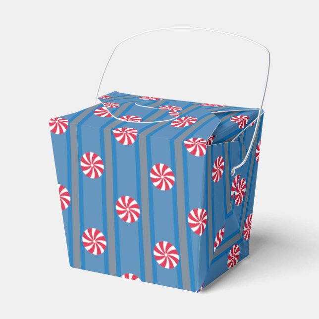 Fun and Fancy Blue Christmas Peppermint Candy Favor Boxes (Front Side)