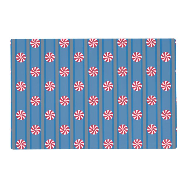 Fun and Fancy Blue Christmas Peppermint Candy Placemat (Front)