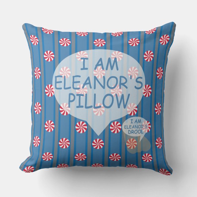 Fun and Fancy Blue Christmas Peppermint Candy Throw Pillow (Front)