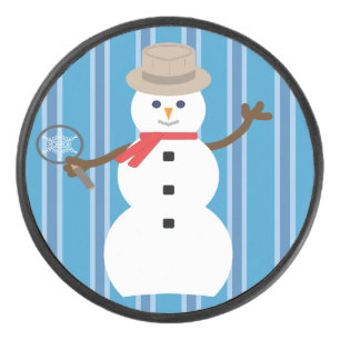 Fun and Fancy Blue Snowman Detective Hockey Puck