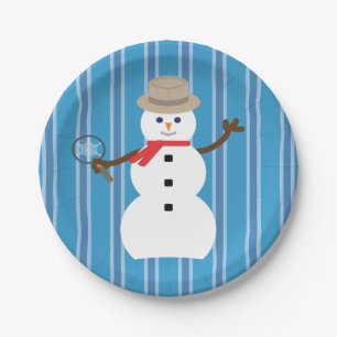 Fun and Fancy Blue Snowman Detective Paper Plates