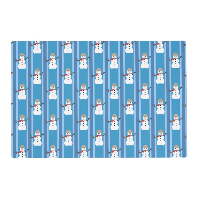 Fun and Fancy Blue Snowman Detective Placemat (Front)
