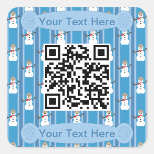 Fun and Fancy Blue Snowman Detective QR Code Square Sticker