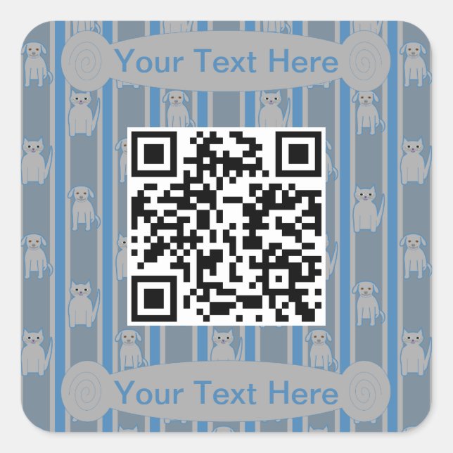 Fun and Fancy Cat and Dog QR Code Square Sticker (Front)