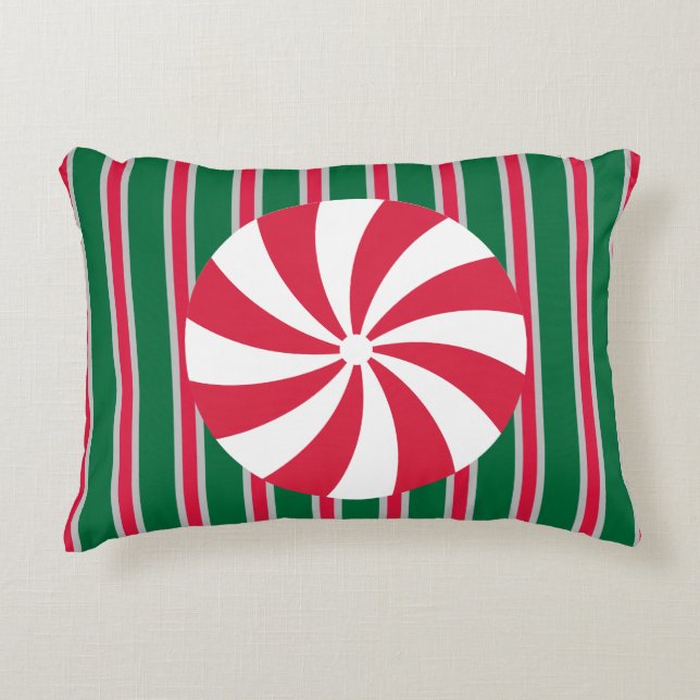 Fun and Fancy Christmas Peppermint Candy Accent Pillow (Front)