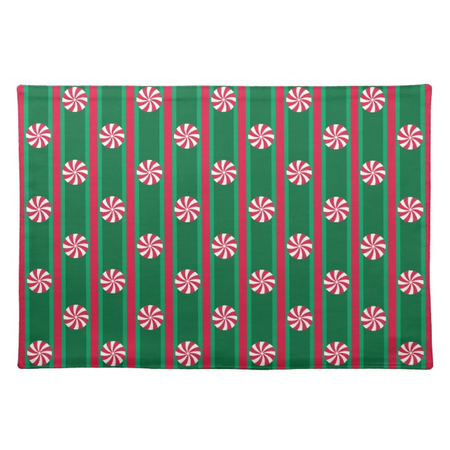 Fun and Fancy Christmas Peppermint Candy Cloth Placemat (Front)