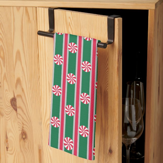Fun and Fancy Christmas Peppermint Candy Kitchen Towel (Thirds Fold)