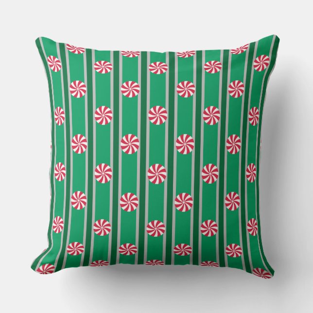 Fun and Fancy Christmas Peppermint Candy Throw Pillow (Front)