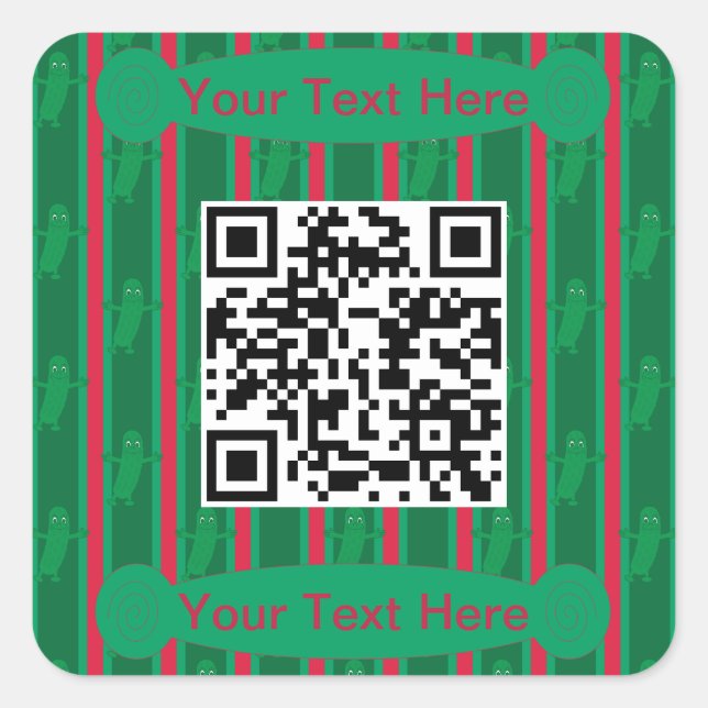 Fun and Fancy Christmas Pickle QR Code Square Sticker (Front)