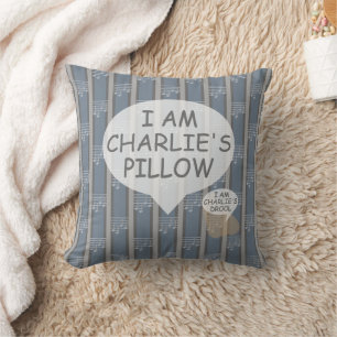 Fun and Fancy Customizable Gray Music Note Throw Pillow