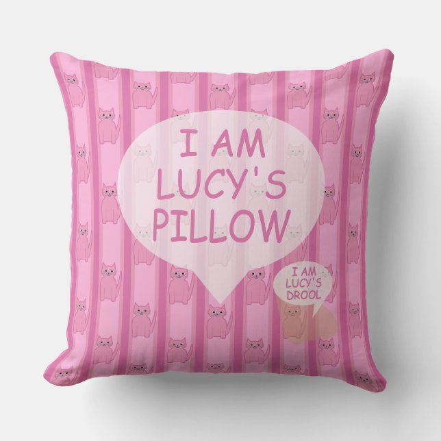 Fun and Fancy Customizable Kitty Striped Throw Pillow (Front)