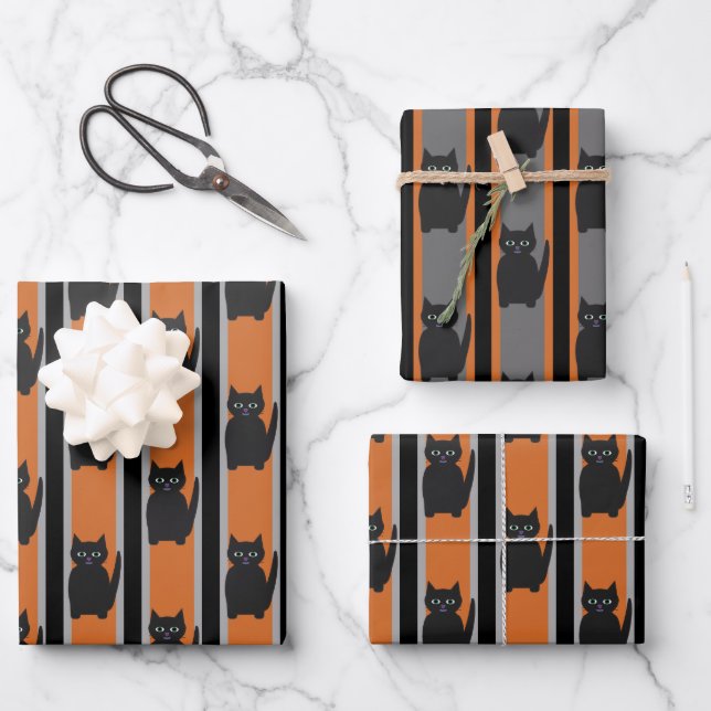 Fun and Fancy Halloween Black Cats Wrapping Paper Sheets (Front)