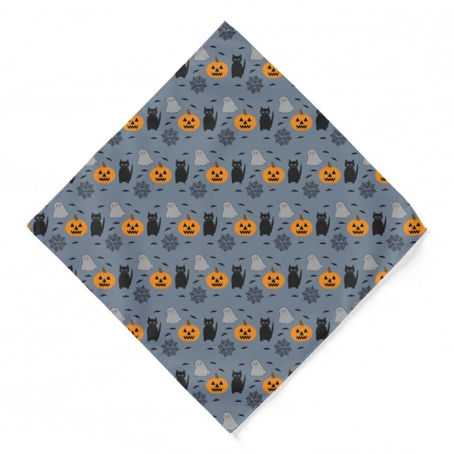 Fun and Fancy Halloween Cat Ghost Pumpkin Web Bandana (Front)