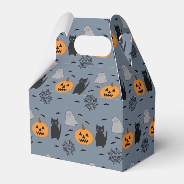 Fun and Fancy Halloween Cat Ghost Pumpkin Web Favor Boxes (Front Side)