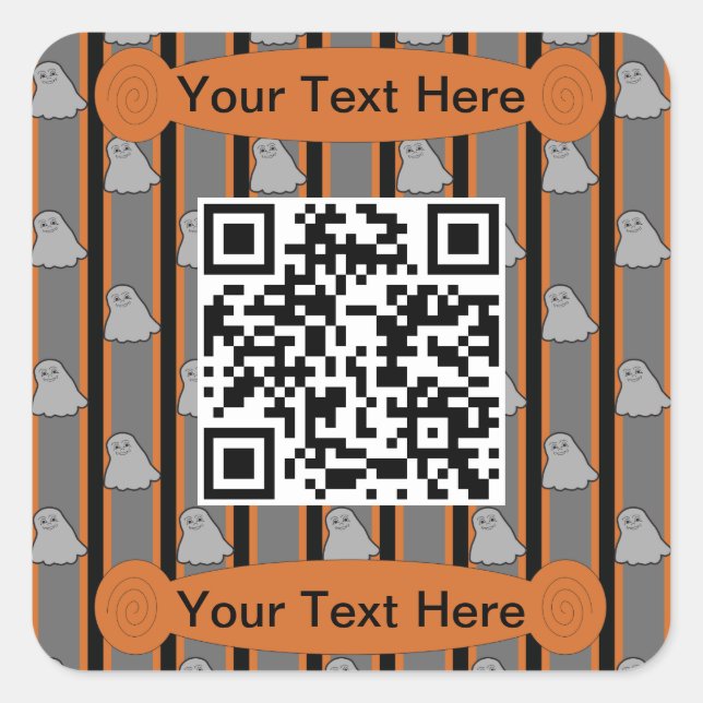 Fun and Fancy Halloween Ghost QR Code Square Sticker (Front)