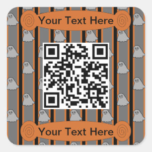 Fun and Fancy Halloween Ghost QR Code Square Sticker