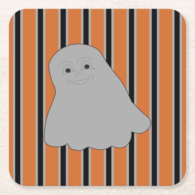 Fun and Fancy Halloween Ghosts Square Paper Coaster (Front)