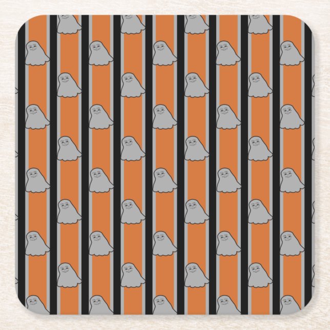 Fun and Fancy Halloween Ghosts Square Paper Coaster (Front)
