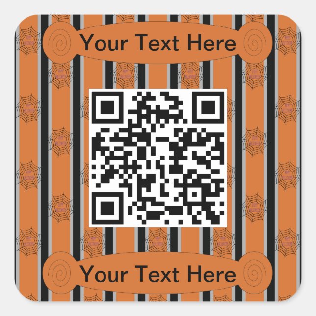 Fun and Fancy Halloween Spider Web QR Code Square Sticker (Front)