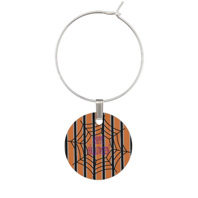 Fun and Fancy Halloween Spider Webs Wine Charm (Front)