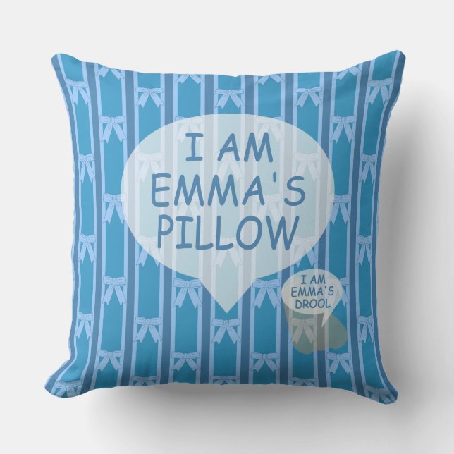 Fun and Fancy I Am Striped Blue Bow Pillow (Front)